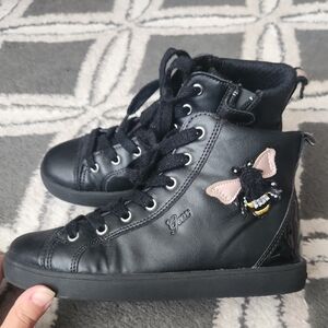 Geox Black Leather Girls High Top Sneakers Booties Bee Size 2 USA